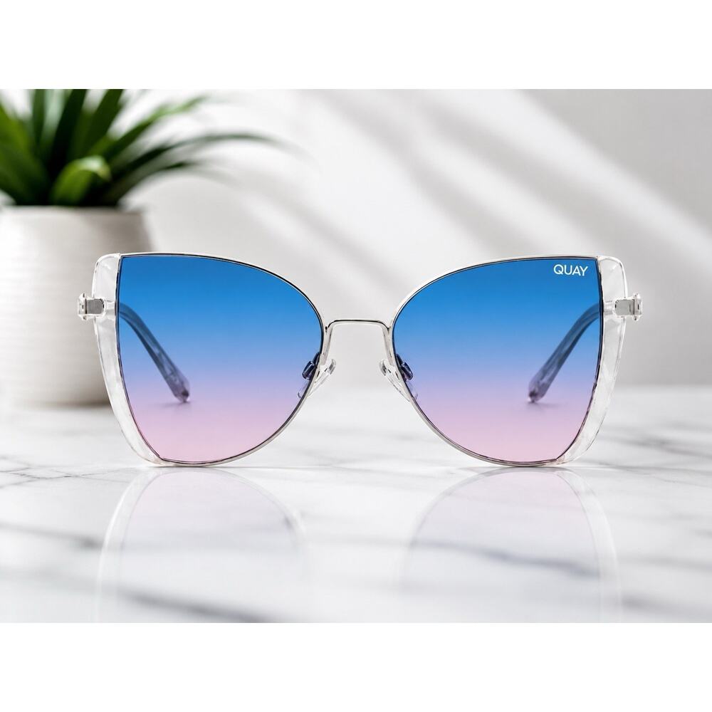 Quay Australia X Love Island Glow Up Sunglasses Blue Pink Gradient Cat Eye +case - Picture 2 of 14